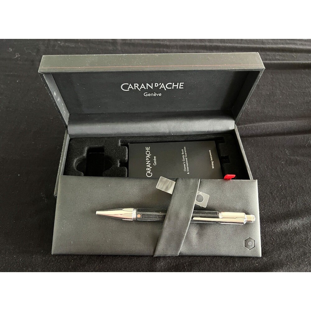 Caran d'Ache Varius Rubracer Ballpoint Pen Guillochage Rhodium NEW + Goliath